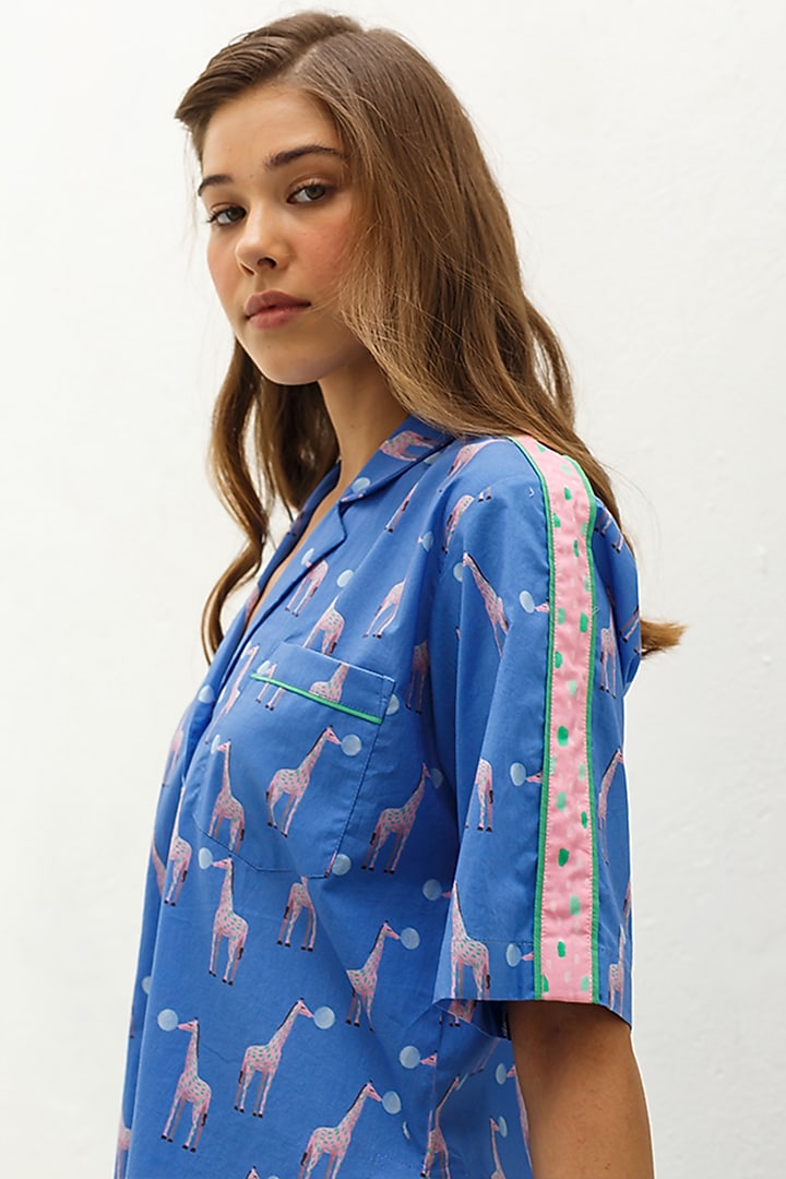 Blue Printed Cotton Shirt by The Pink Elephant at Pernia's Pop Up Shop