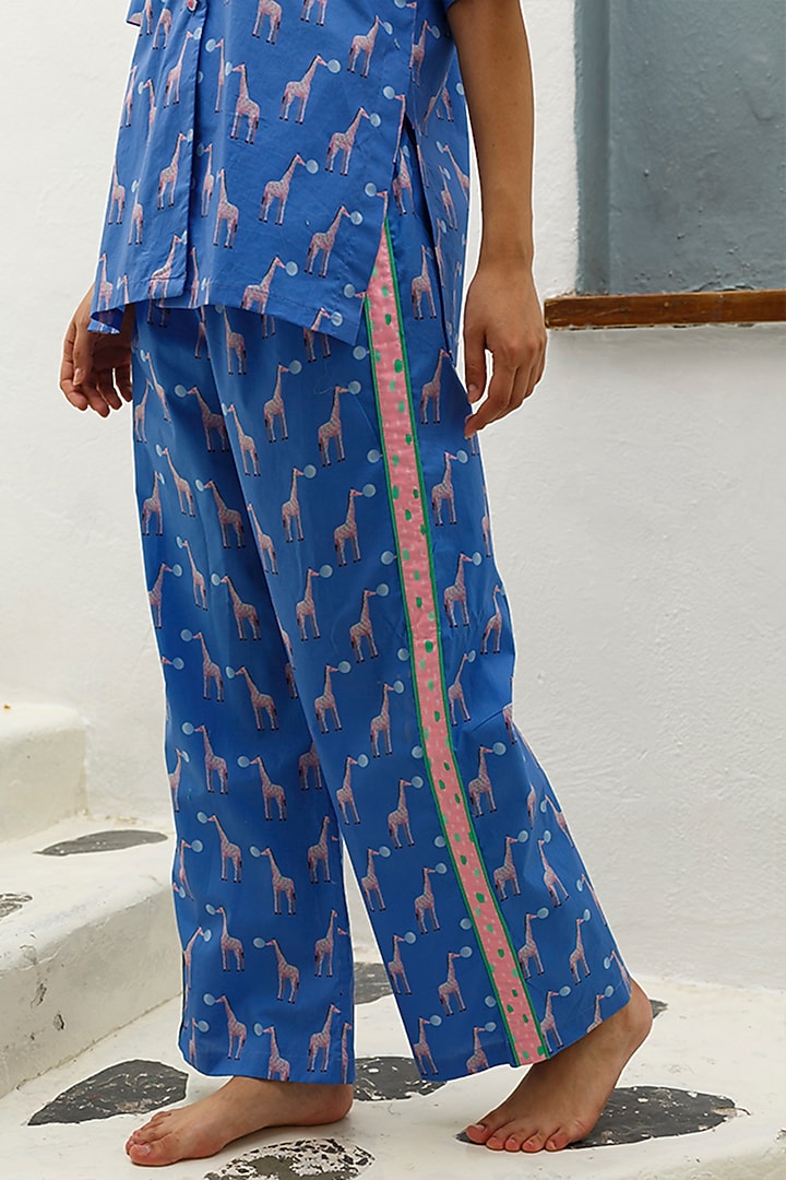 Blue Printed Cotton Pajama Pants by The Pink Elephant at Pernia's Pop Up Shop