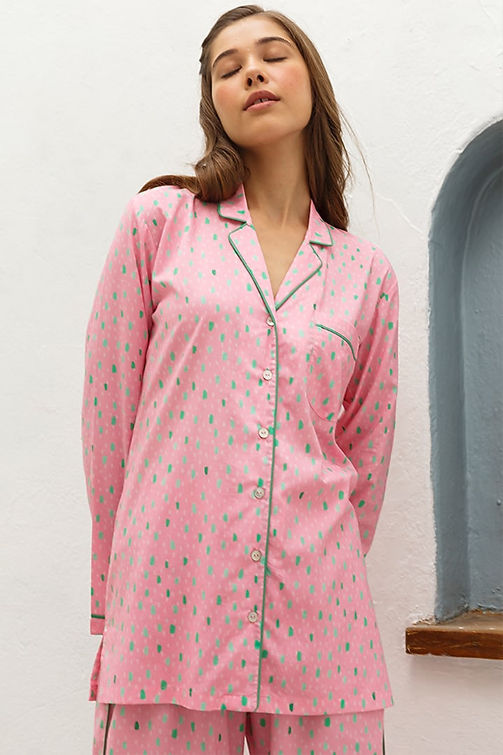 Pink Printed Cotton Shirt  by The Pink Elephant at Pernia's Pop Up Shop