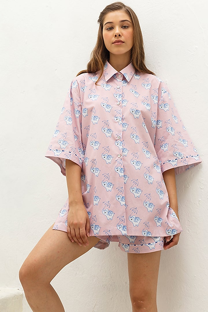 Pink Printed Button-Up Shirt  by The Pink Elephant