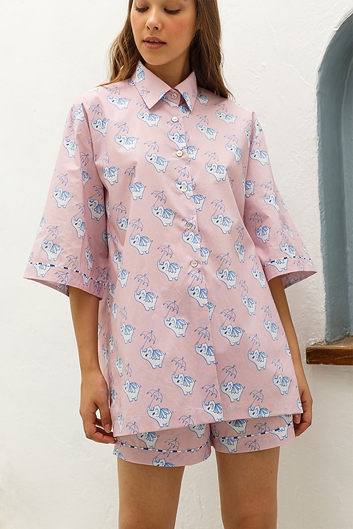 Pink Printed Button-Up Shirt by The Pink Elephant at Pernia's Pop Up Shop