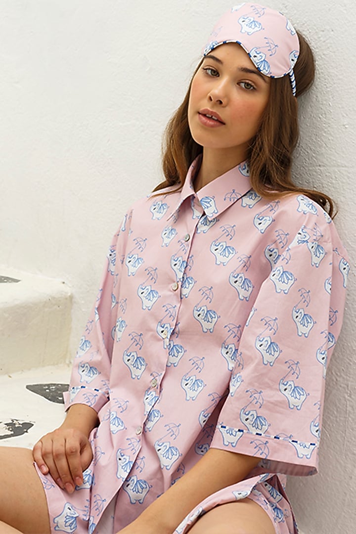Pink Printed Button-Up Shirt by The Pink Elephant at Pernia's Pop Up Shop