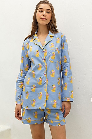 Purple Printed Cotton Shirt by The Pink Elephant