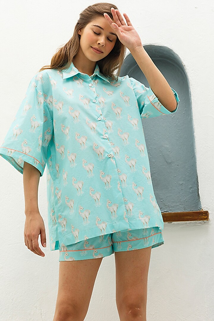 Blue Printed Shirt by The Pink Elephant at Pernia's Pop Up Shop