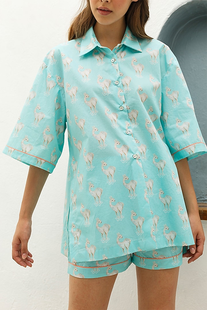 Blue Printed Shirt by The Pink Elephant at Pernia's Pop Up Shop
