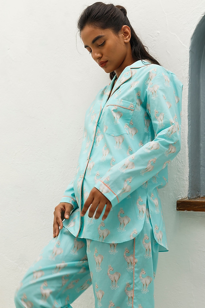 Blue Cotton Shirt With Print by The Pink Elephant