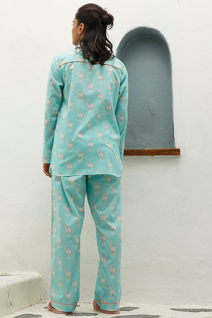 Blue Cotton Shirt With Print by The Pink Elephant at Pernia's Pop Up Shop