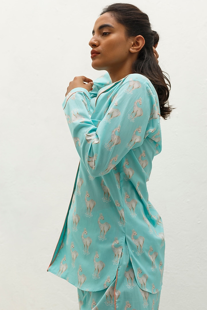 Blue Cotton Shirt With Print by The Pink Elephant at Pernia's Pop Up Shop