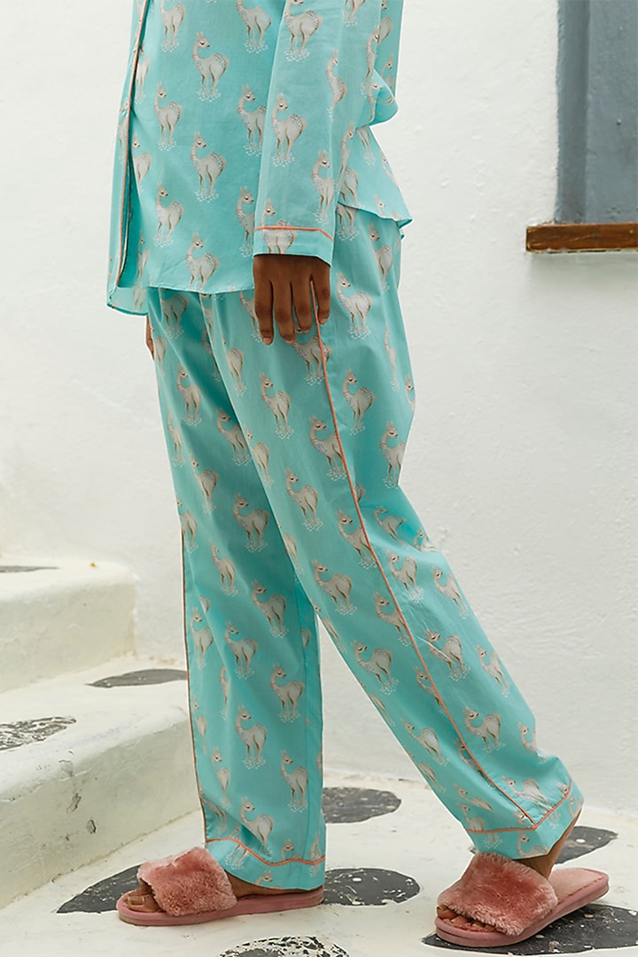 Blue Printed Pajama Pants by The Pink Elephant at Pernia's Pop Up Shop