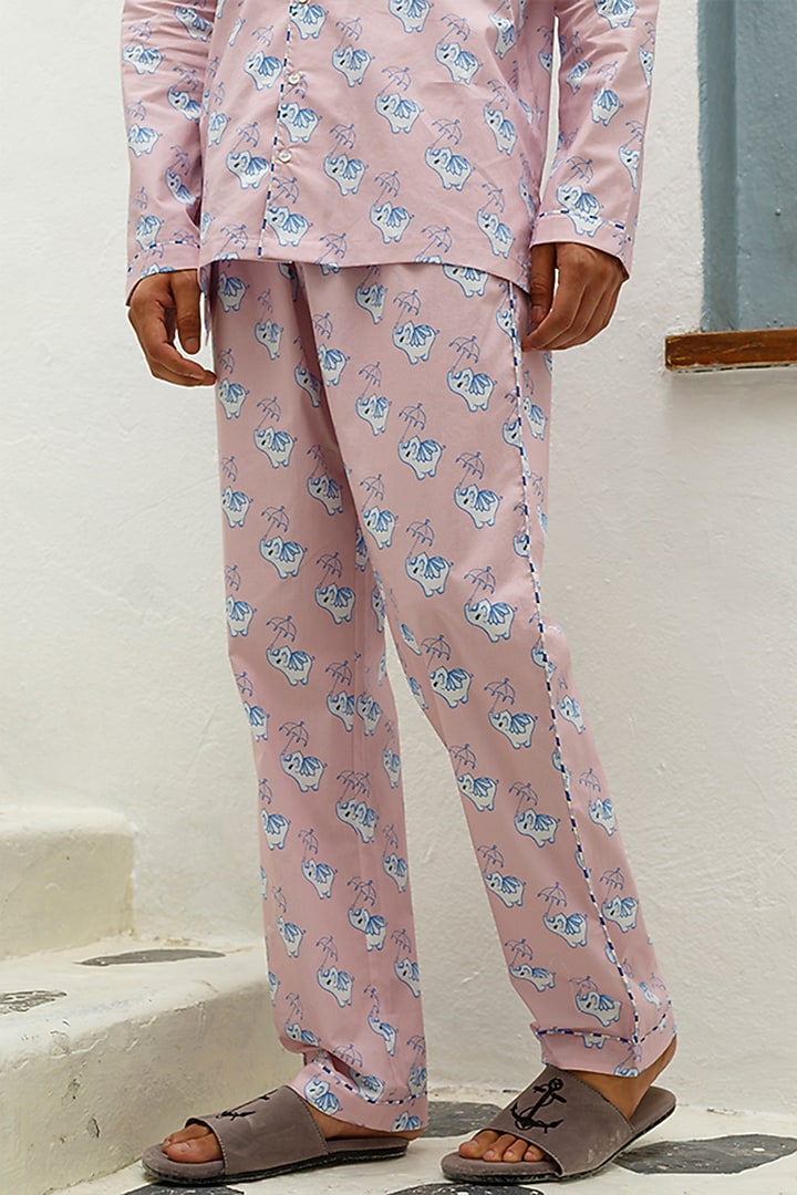 Pink Printed Lounge Pyjama Pants by THE PINK ELEPHANT MEN at Pernia's Pop Up Shop