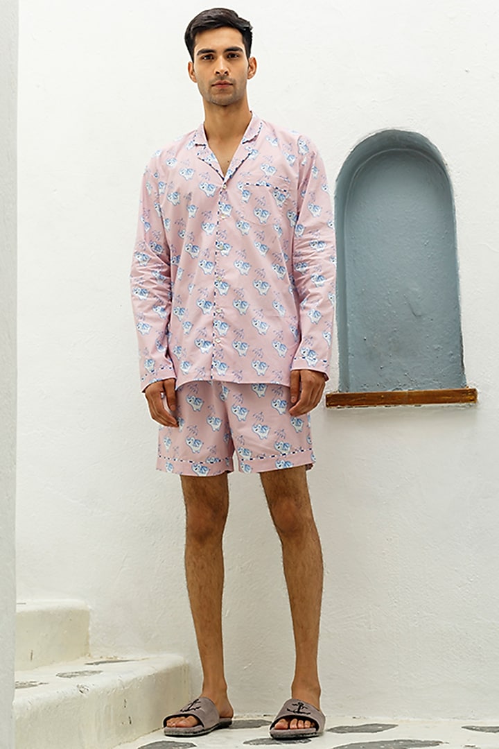 Pink Printed Lounge Shorts by THE PINK ELEPHANT MEN