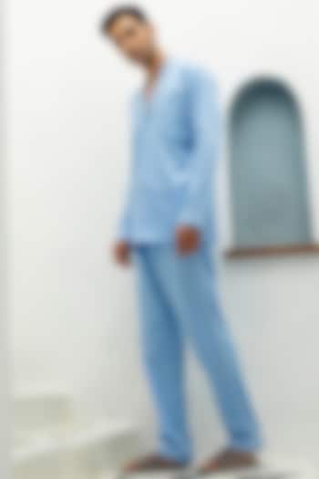 Powder Blue Cotton Lounge Pyjama Pants by THE PINK ELEPHANT MEN at Pernia's Pop Up Shop