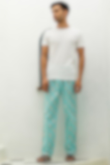 Turquoise Blue Printed Pajama Pants by THE PINK ELEPHANT MEN