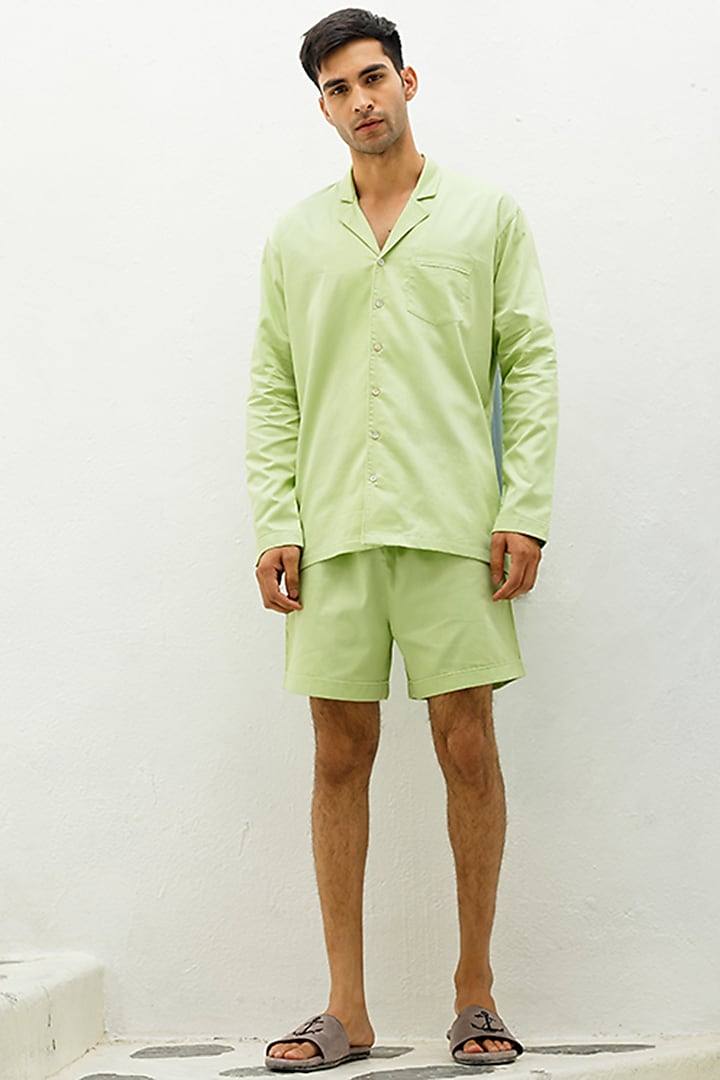 Mint Green Cotton Lounge Shirt by THE PINK ELEPHANT MEN