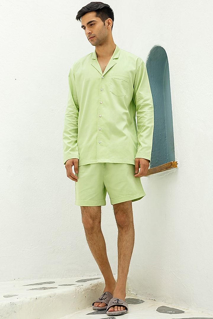Mint Green Cotton Lounge Shorts by THE PINK ELEPHANT MEN at Pernia's Pop Up Shop