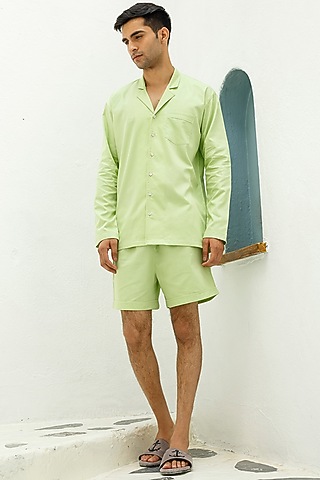 Mint Green Cotton Lounge Shorts by THE PINK ELEPHANT MEN