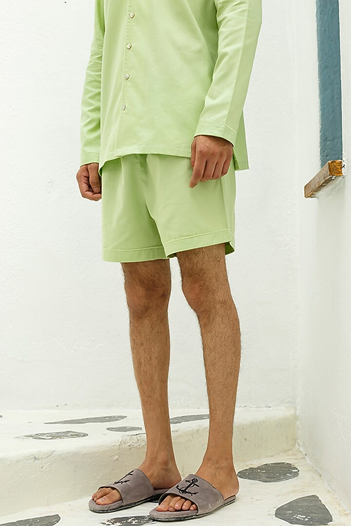 Mint Green Cotton Lounge Shorts by THE PINK ELEPHANT MEN at Pernia's Pop Up Shop
