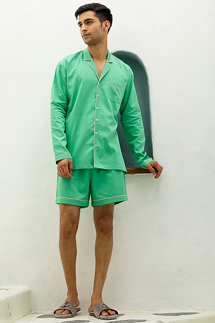 Green Cotton Lounge Shorts by THE PINK ELEPHANT MEN at Pernia's Pop Up Shop