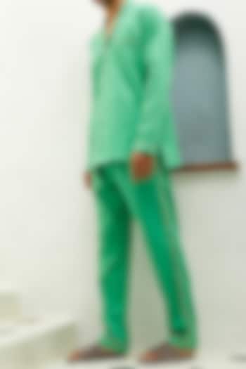 Green Cotton Lounge Pyjama Pants by THE PINK ELEPHANT MEN at Pernia's Pop Up Shop