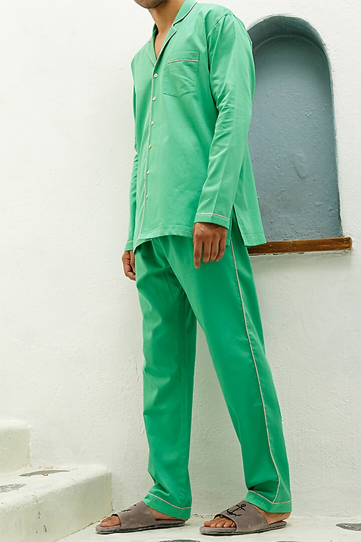 Green Cotton Lounge Pyjama Pants by THE PINK ELEPHANT MEN at Pernia's Pop Up Shop