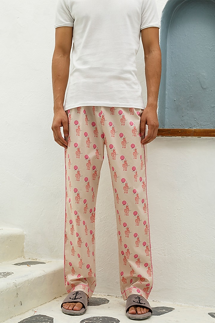 Peach Printed Lounge Pyjama Pants by THE PINK ELEPHANT MEN at Pernia's Pop Up Shop