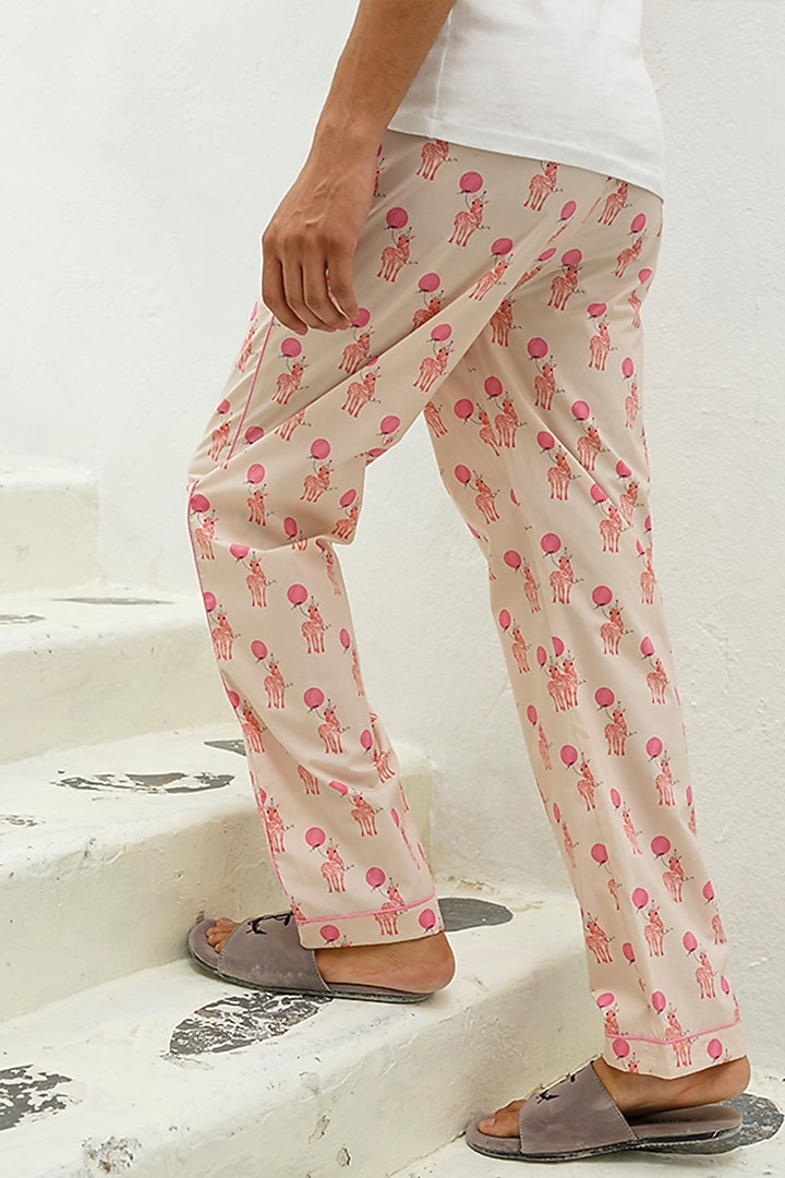 Peach Printed Lounge Pyjama Pants by THE PINK ELEPHANT MEN at Pernia's Pop Up Shop