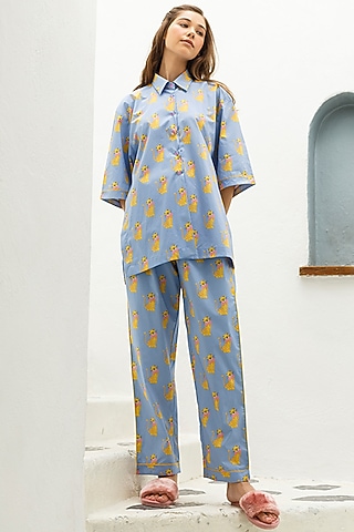 Purple Printed Cotton Pajama Pants by The Pink Elephant