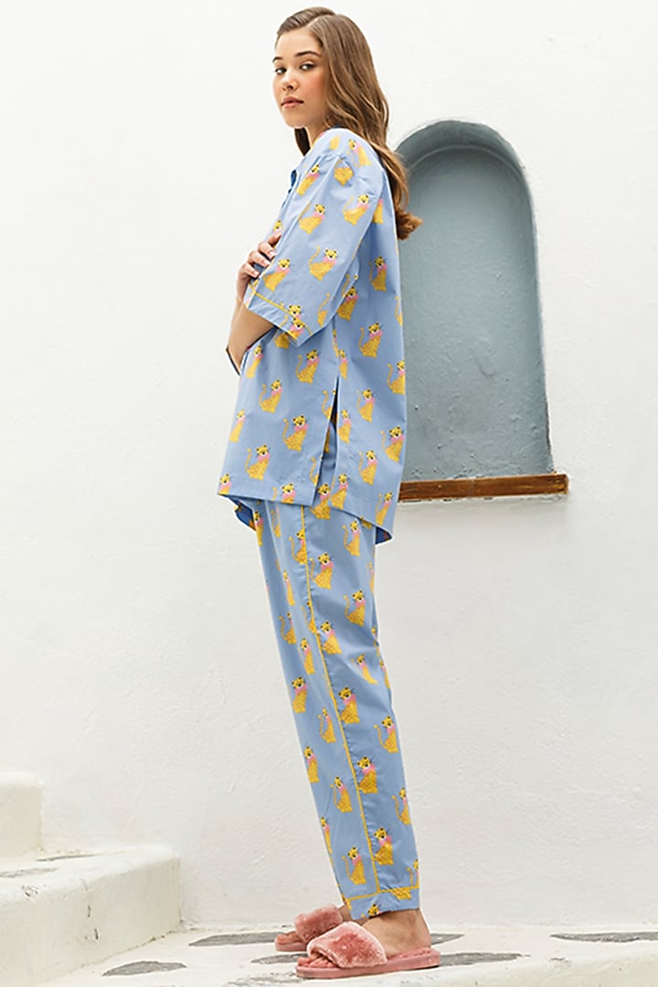 Purple Printed Cotton Pajama Pants by The Pink Elephant at Pernia's Pop Up Shop