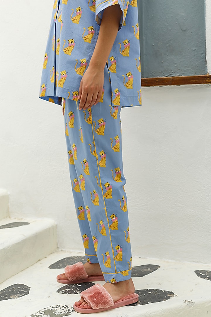 Purple Printed Cotton Pajama Pants by The Pink Elephant at Pernia's Pop Up Shop