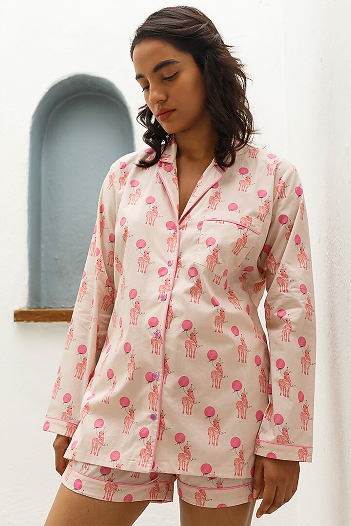 Peach Printed Lounge Shirt by The Pink Elephant at Pernia's Pop Up Shop