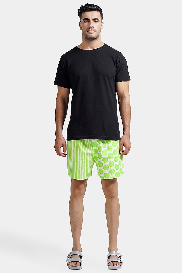 Green Cotton Shorts by THE PINK ELEPHANT MEN