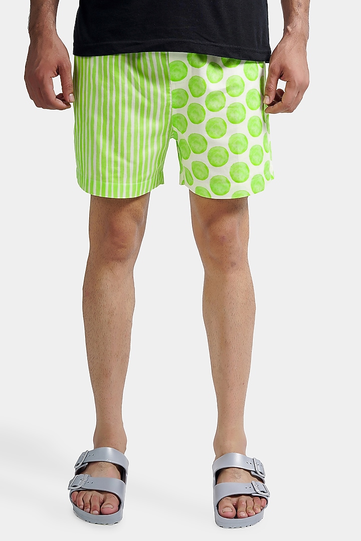 Green Cotton Shorts by THE PINK ELEPHANT MEN at Pernia's Pop Up Shop