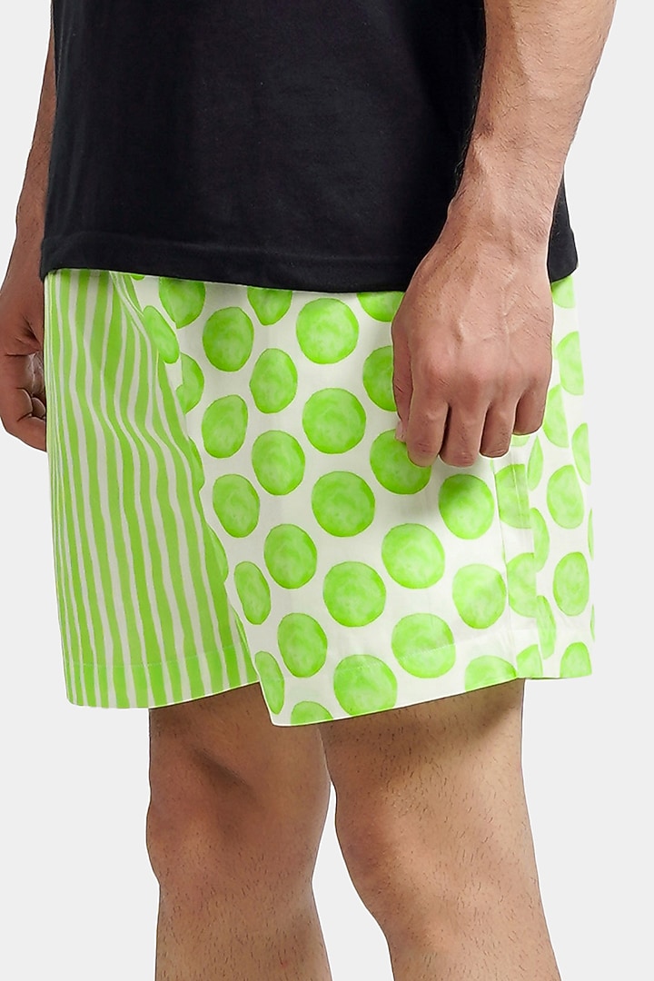 Green Cotton Shorts by THE PINK ELEPHANT MEN at Pernia's Pop Up Shop