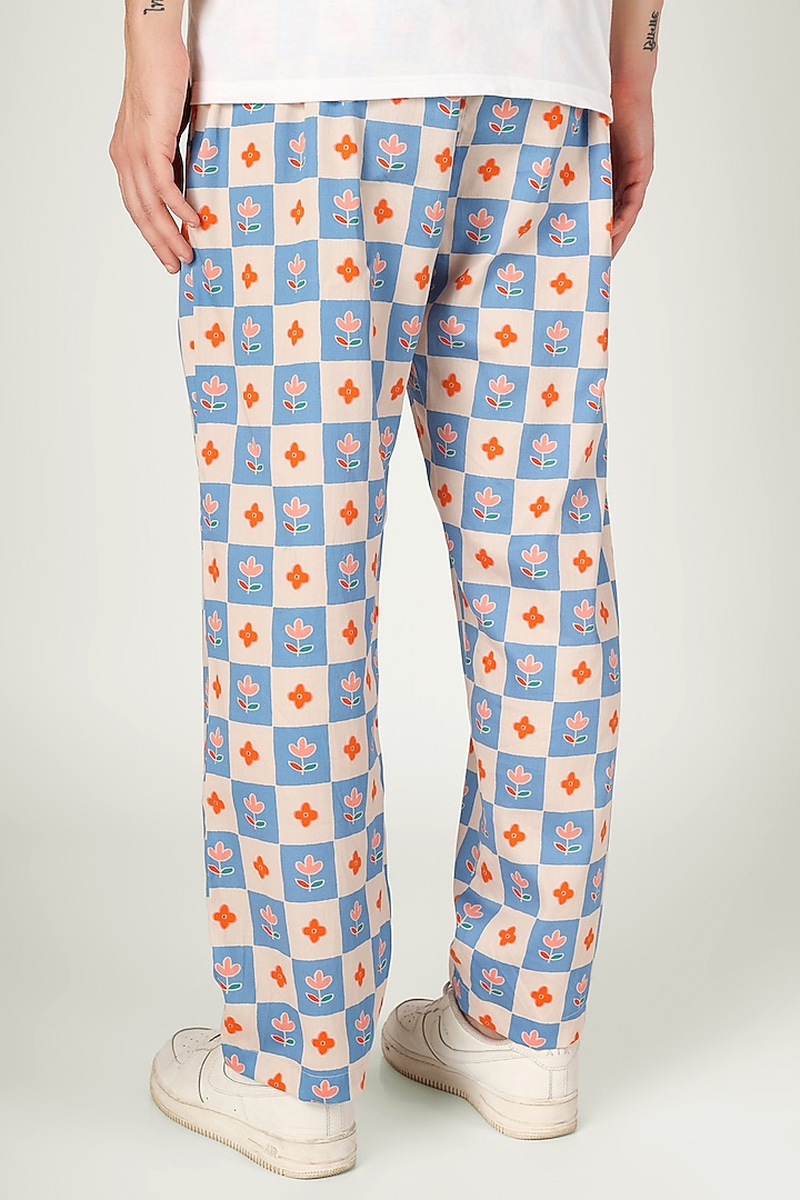 Blue & Beige Organic Cotton Pyjama Pants by THE PINK ELEPHANT MEN at Pernia's Pop Up Shop