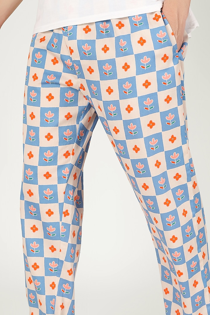 Blue & Beige Organic Cotton Pyjama Pants by THE PINK ELEPHANT MEN at Pernia's Pop Up Shop