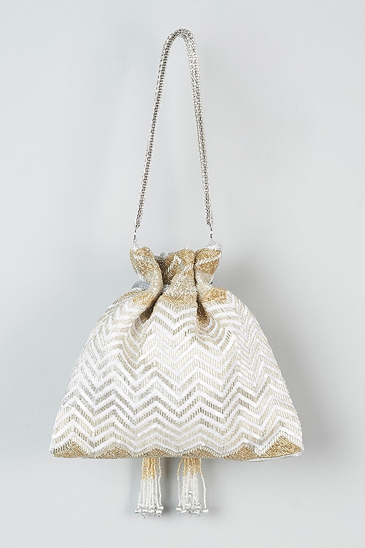 Silver Blended Silk Embroidered Potli by The Pink Potli at Pernia's Pop Up Shop