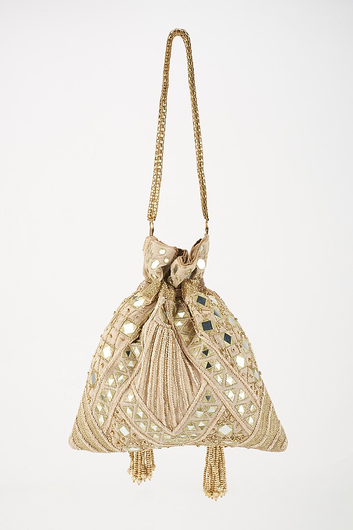Gold Tissue Embroidered Potli by The Pink Potli at Pernia's Pop Up Shop