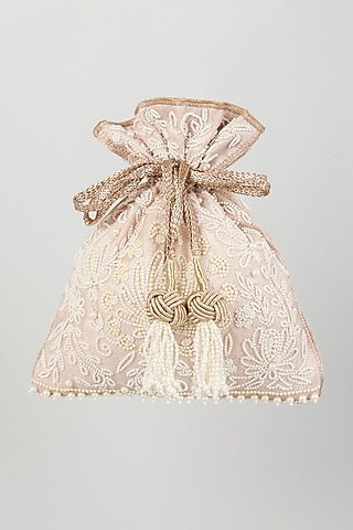 Ivory Tissue Hand Embroidered Potli by The Pink Potli