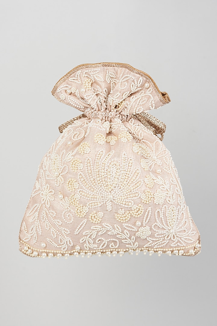Ivory Tissue Hand Embroidered Potli by The Pink Potli at Pernia's Pop Up Shop