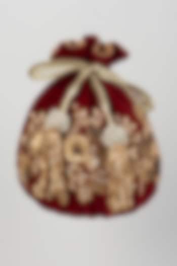 Maroon Embroidered Potli by The Pink Potli at Pernia's Pop Up Shop