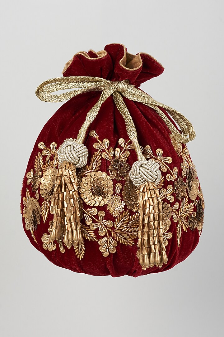 Maroon Embroidered Potli by The Pink Potli at Pernia's Pop Up Shop