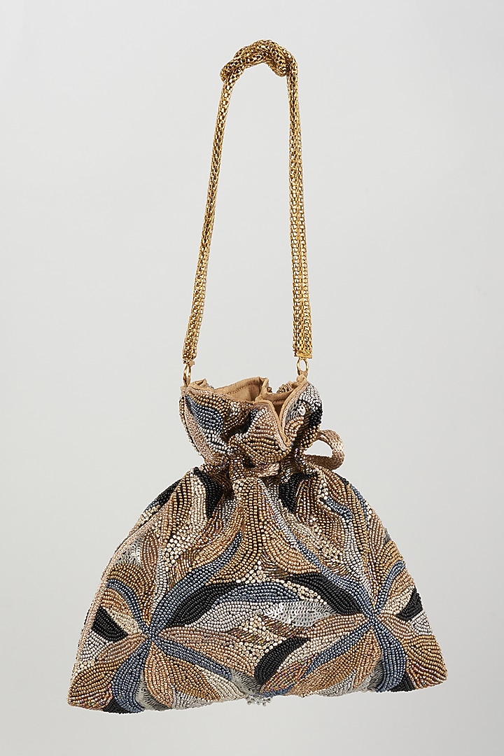 Black Blended Silk Hand Embroidered Potli by The Pink Potli at Pernia's Pop Up Shop