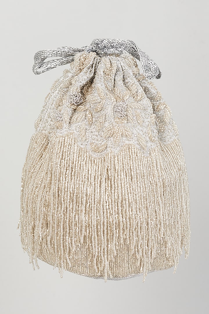 White Tissue Hand Embroidered Potli by The Pink Potli at Pernia's Pop Up Shop