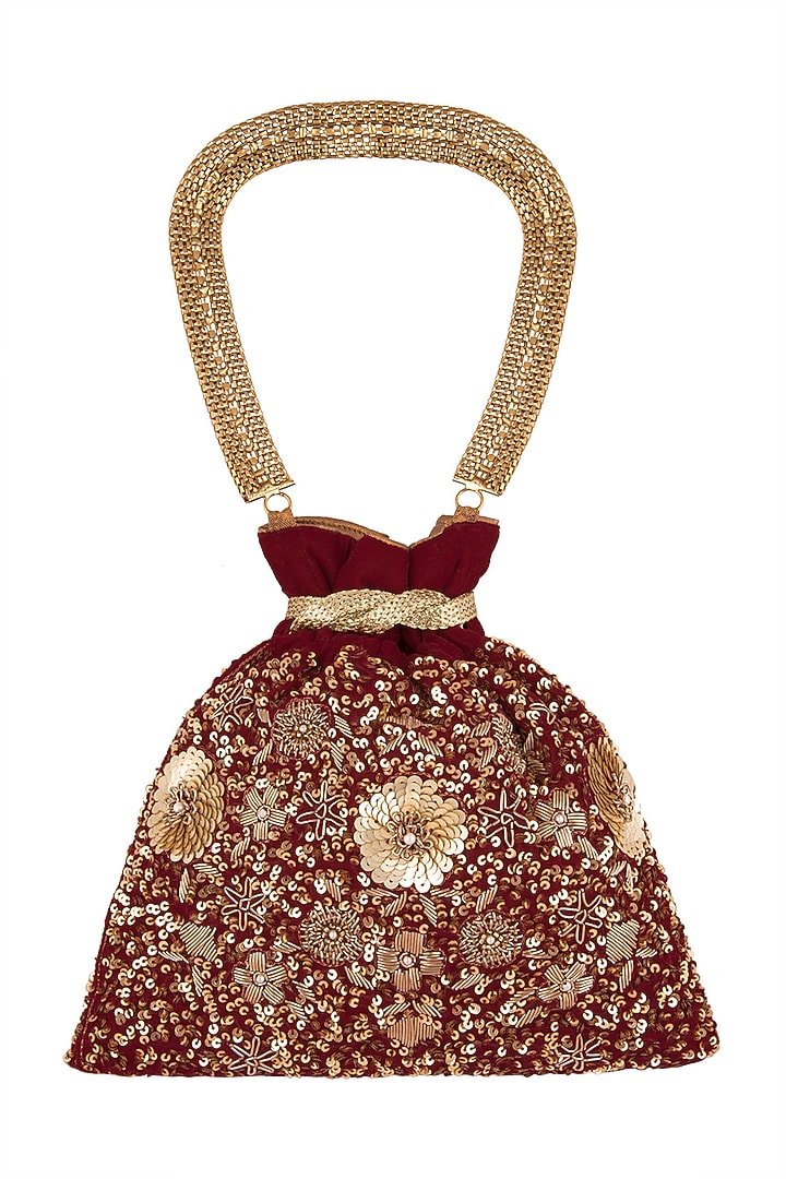 Maroon Velvet Zardosi Embroidered Potli by The Pink Potli at Pernia's Pop Up Shop
