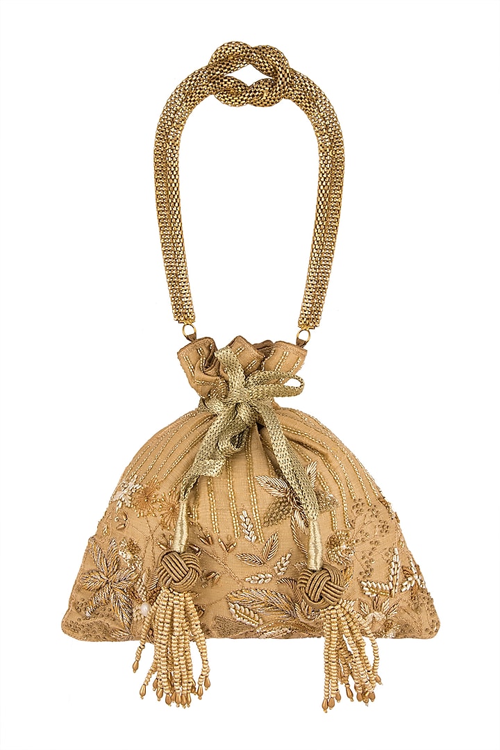 Gold Embroidered Potli Bag by The Pink Potli