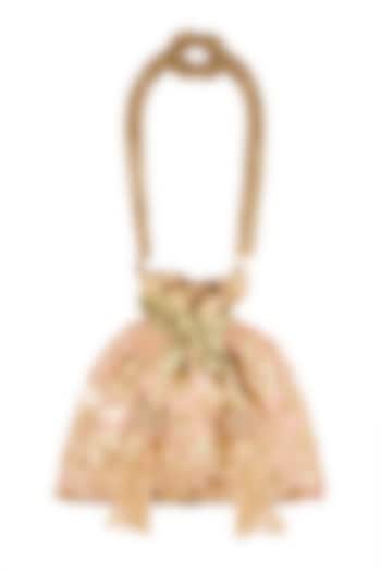 Gold Embroidered Raw Silk Potli Bag by The Pink Potli