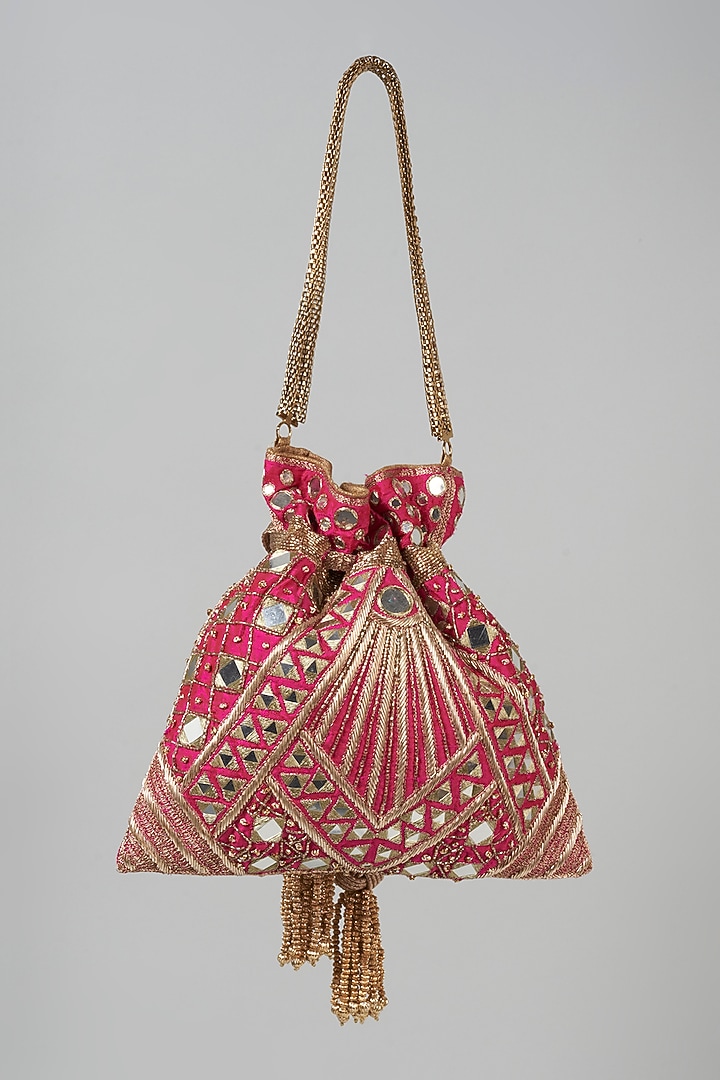 Pink Hand Embroidered Potli by The Pink Potli at Pernia's Pop Up Shop