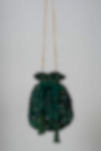 Emerald Green Hand Embroidered Potli by The Pink Potli at Pernia's Pop Up Shop