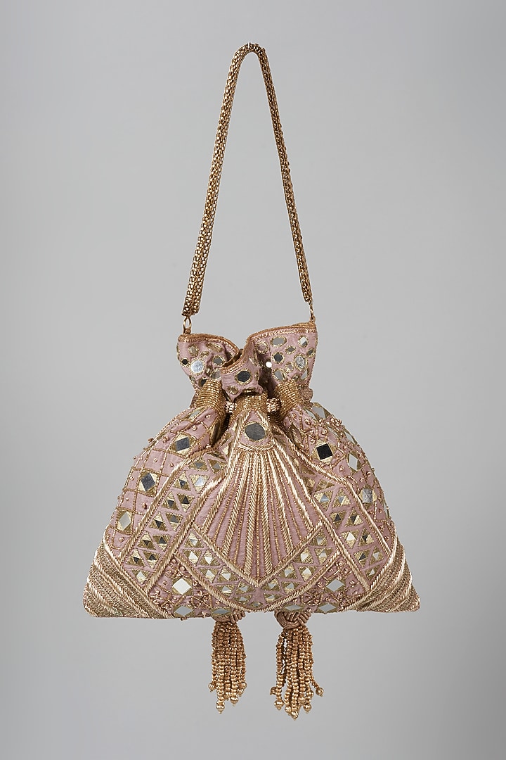 Lilac Raw Silk Hand Embroidered Potli by The Pink Potli at Pernia's Pop Up Shop