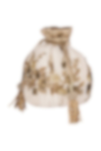 White Embroidered Potli Bag by The Pink Potli at Pernia's Pop Up Shop
